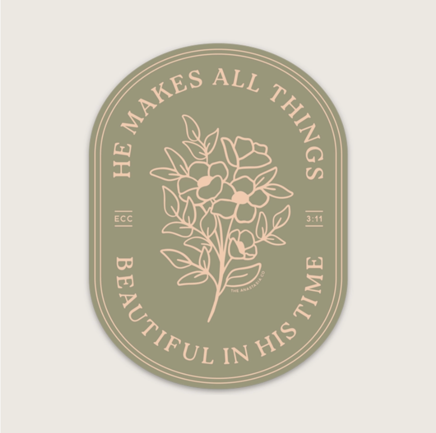 He Makes All Things Beautiful Floral Sticker - Sage