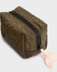 Khaki Quilted Flower Cosmetic Bag