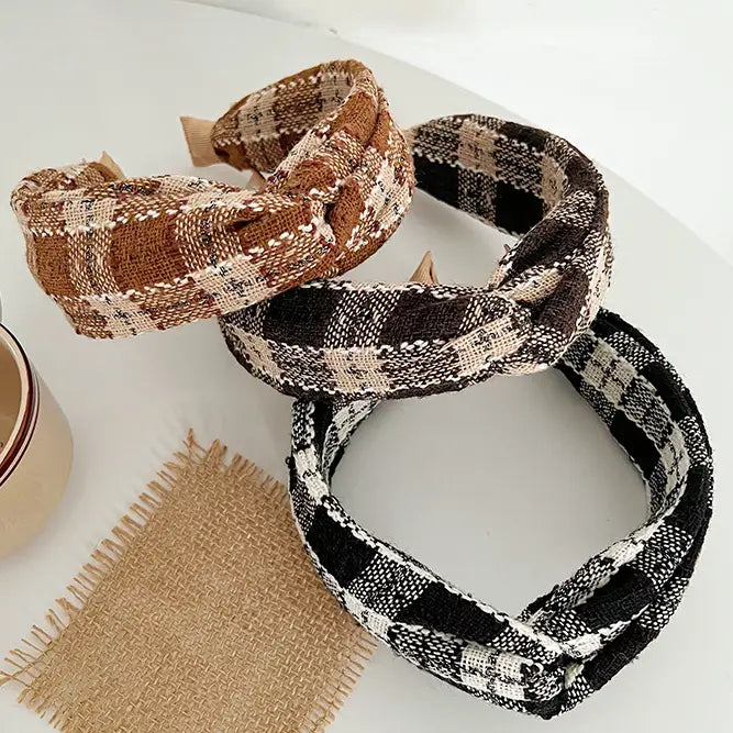 Knit Plaid Twist Headband