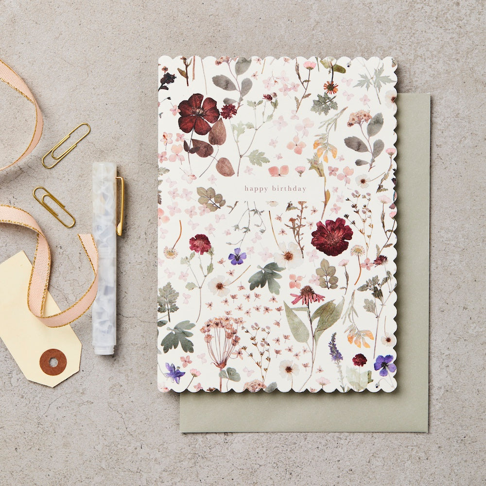 L&amp;L Pressed Floral Happy Birthday Greeting Card