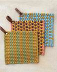 Cotton Crochet Pot Holder with Leather Loop