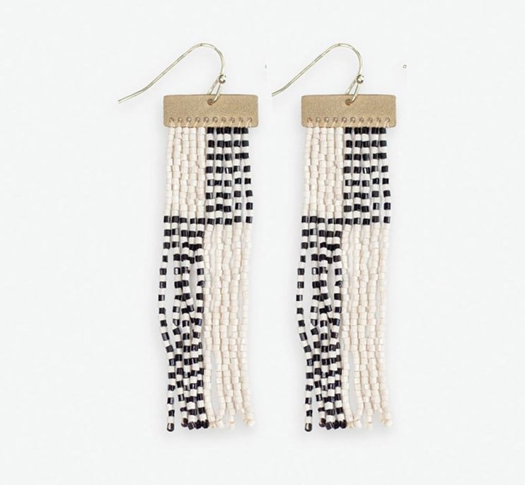 Lana Beaded Fringe Earrings, B+W