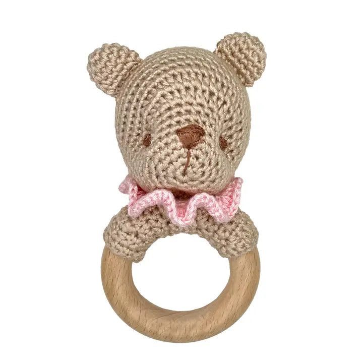 Crochet Bear Bamboo Woodring Rattle