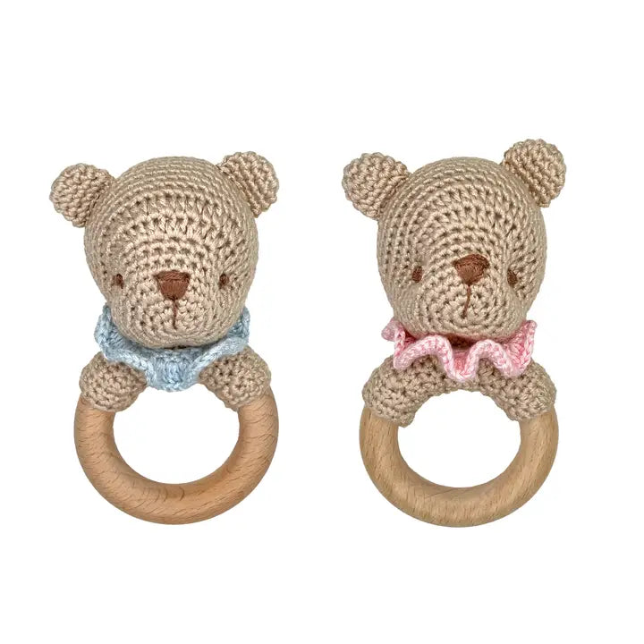 Crochet Bear Bamboo Woodring Rattle