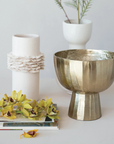 Creased Footed Planter, Gold Finish