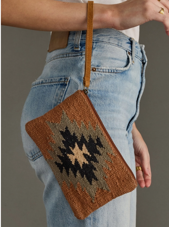 Rust, Olive &amp; Cream Aztec Wristlet