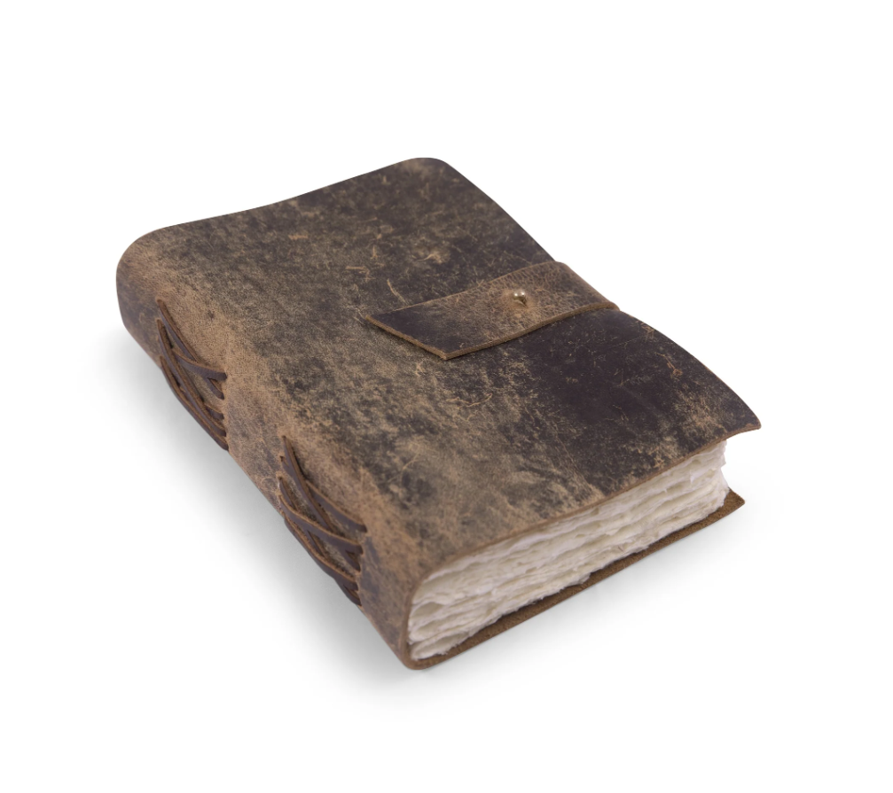 Scratched Brown Leather Journal - Medium