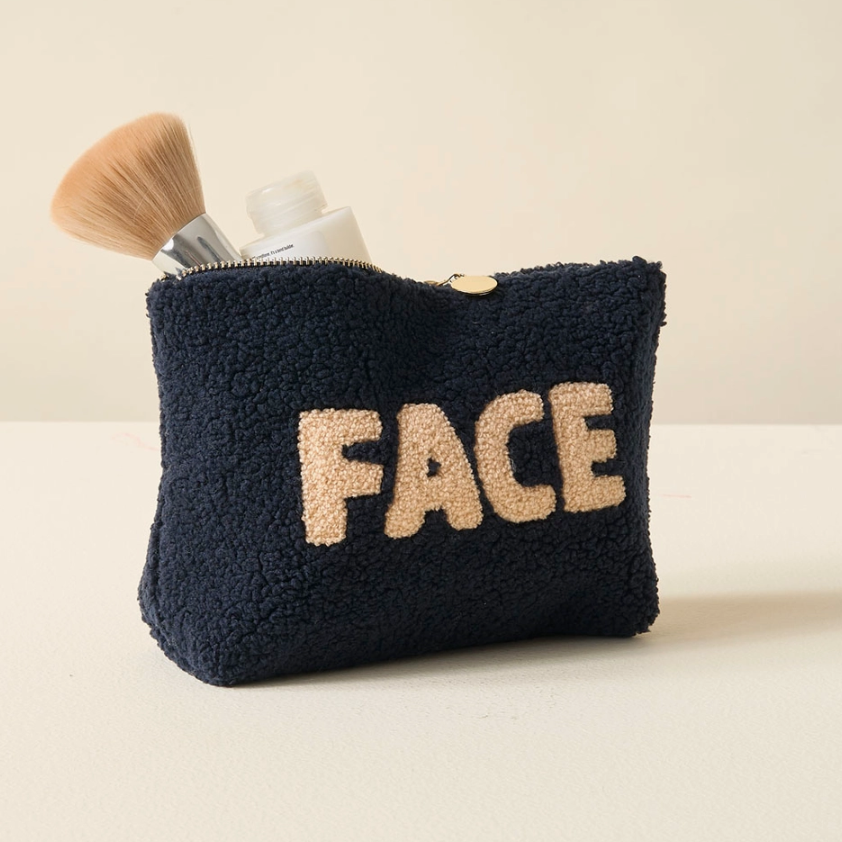&quot;Face&quot; Navy Zippered Teddy Pouch