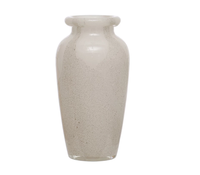 10.5&quot; White and Grey Art Glass Vase