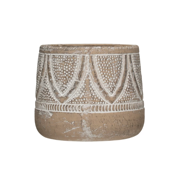 5&quot; Embossed Terracotta Planter with Whitewash Finish
