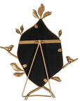 MDF & Metal Twig Framed Standing Mirror with Birds & Leaves, Gold Finish