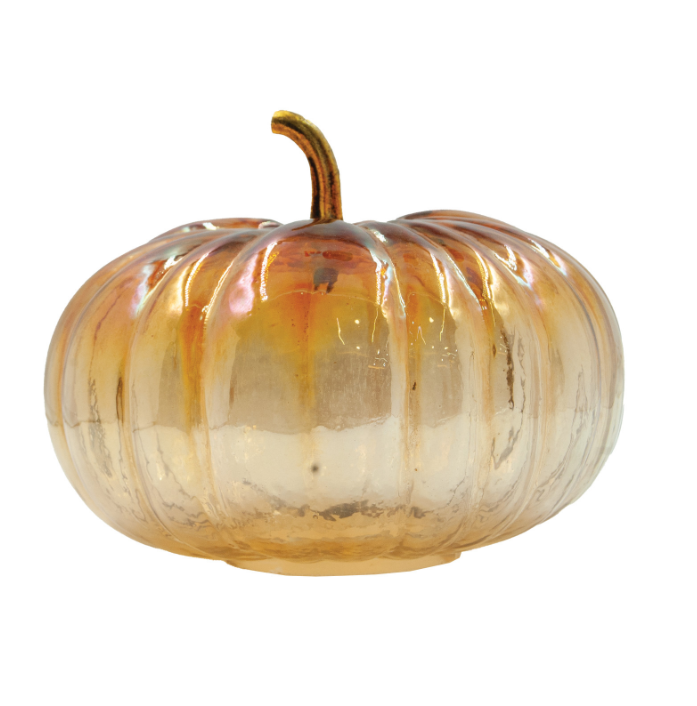 Amber Glass Pumpkin with Brass Stem