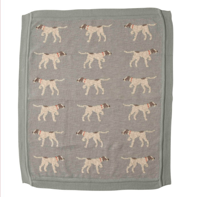 Cotton Knit Baby Blanket with Dog