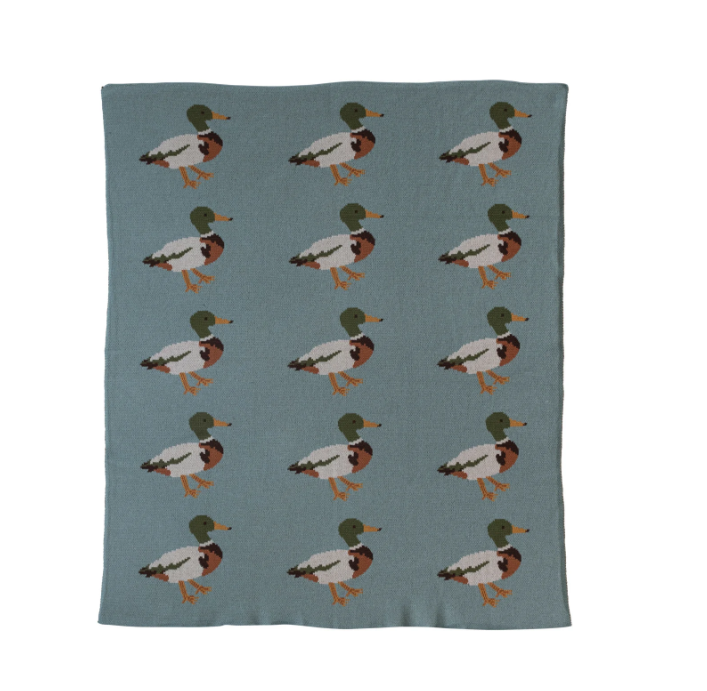 Multi Color Ducks Cotton Knit Baby Blanket