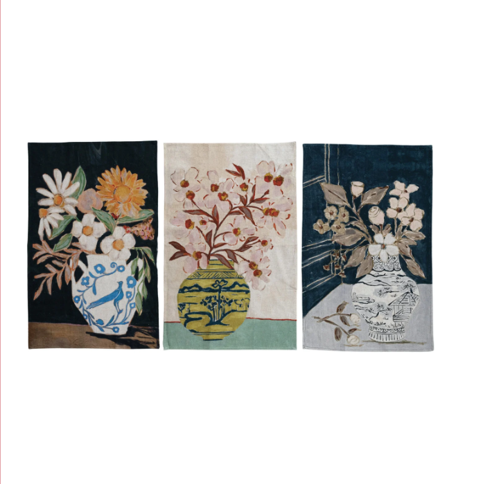 Assorted Floral Vase Cotton Linen Tea Towels