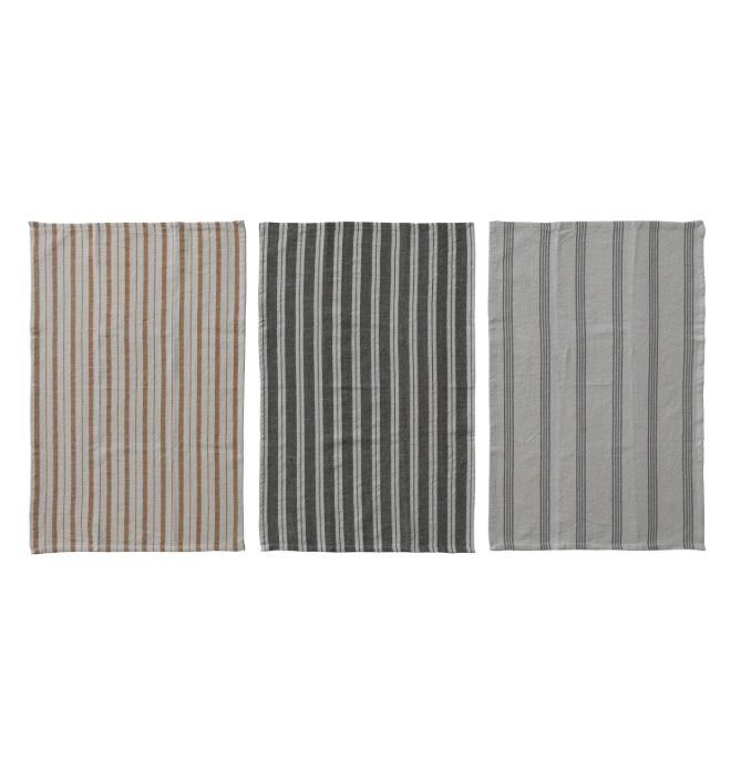 Woven Cotton Slub Tea Towel with Stripes