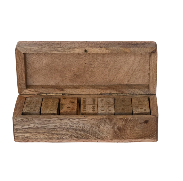 Handmade Mango Wood Brass Dominoes in Mango Wood Box Set of 29