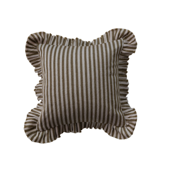 Ruffle Stripe Square Woven Fabric Indoor Outdoor Pillow