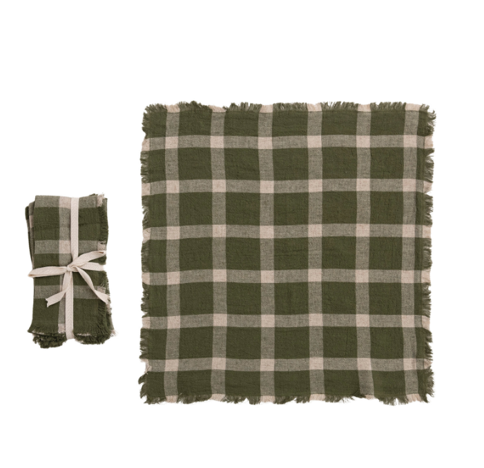 Green Plaid Viscose &amp; Linen Napkin