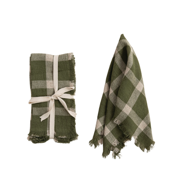 Green Plaid Viscose &amp; Linen Napkin