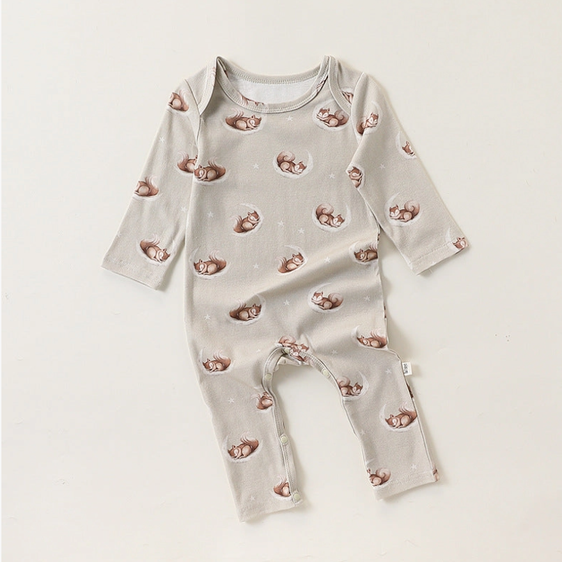 Sleeping Squirrel Baby Long Sleeve Romper