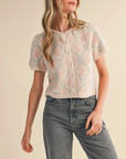 Floral Short Sleeve Sweater Cardigan - 2 Patterns