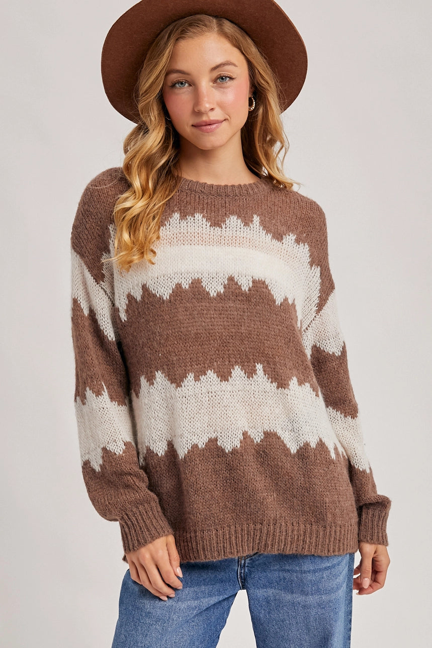 Sheer Loosefit Zigzag Knit Sweater Pullover