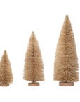 Cream Colored Sisal Bottle Brush Trees with Silver Glitter and Wood Bases