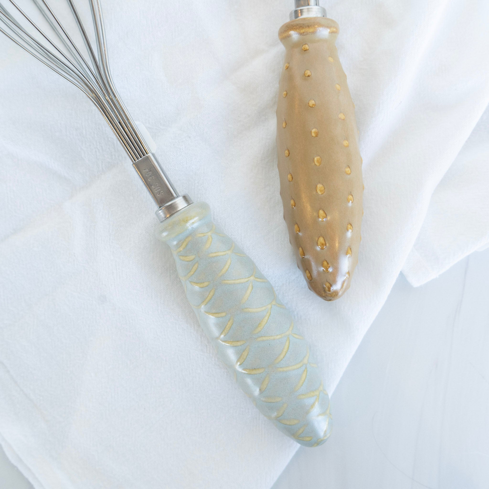 10.5&quot; Stainless Steel Whisk with Embossed Stoneware Handle