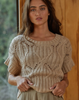 Taupe Crochet Short Sleeve Knit Sweater