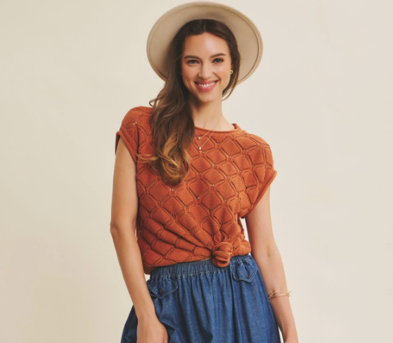Timeless Textured Sweater Top - Burnt Orange