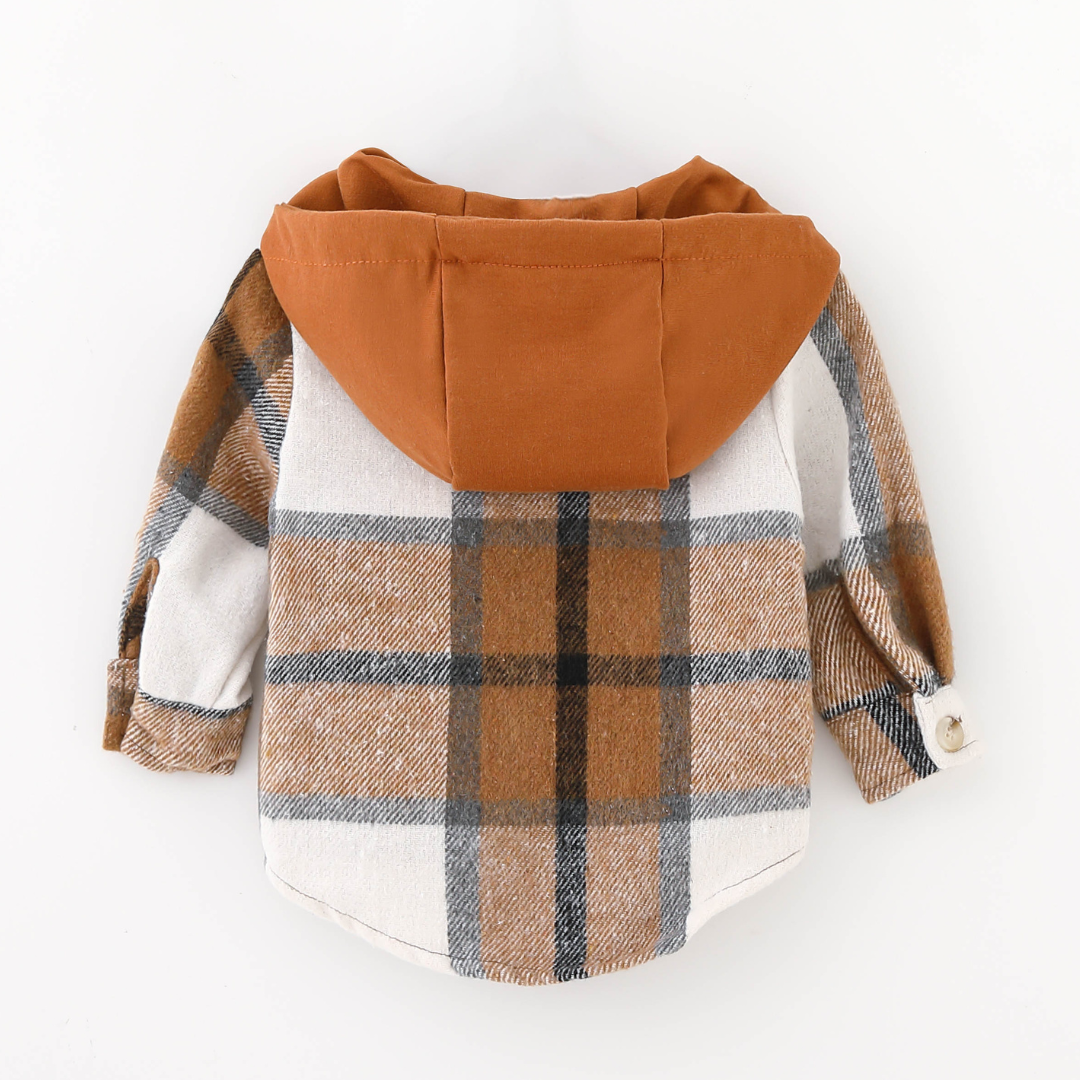 Hooded Brown &amp; Gray Flannel Kids Jacket