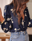 Boho Midnight Ecru Floral Ruffled Blouse