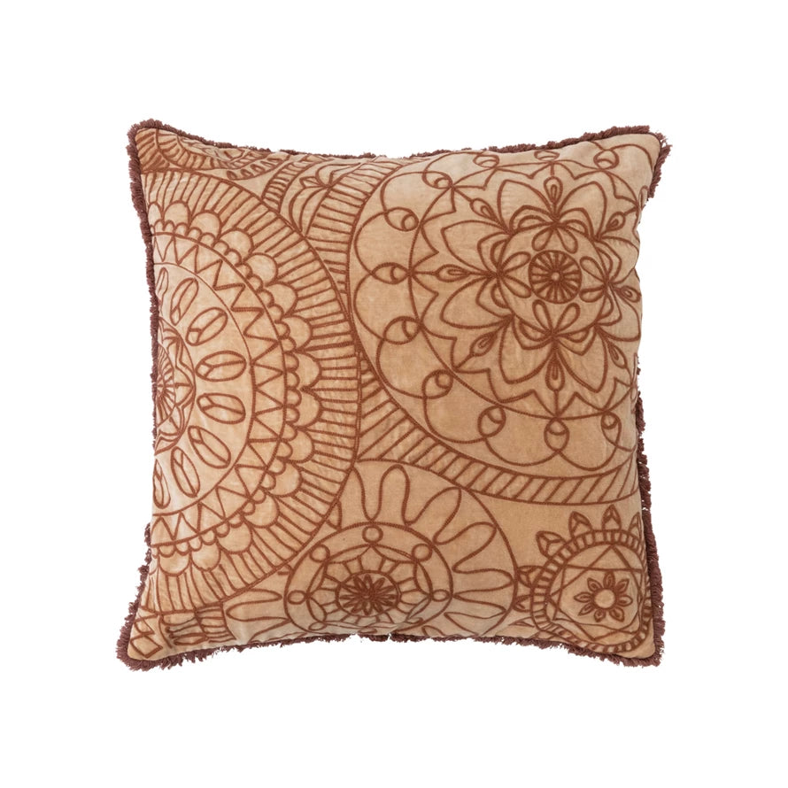 20&quot; Stonewashed Cotton Velvet Pillow with Embroidery - Final Sale