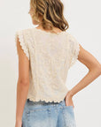 Cotton Gauze Floral Embroidery Crochet Boho Top