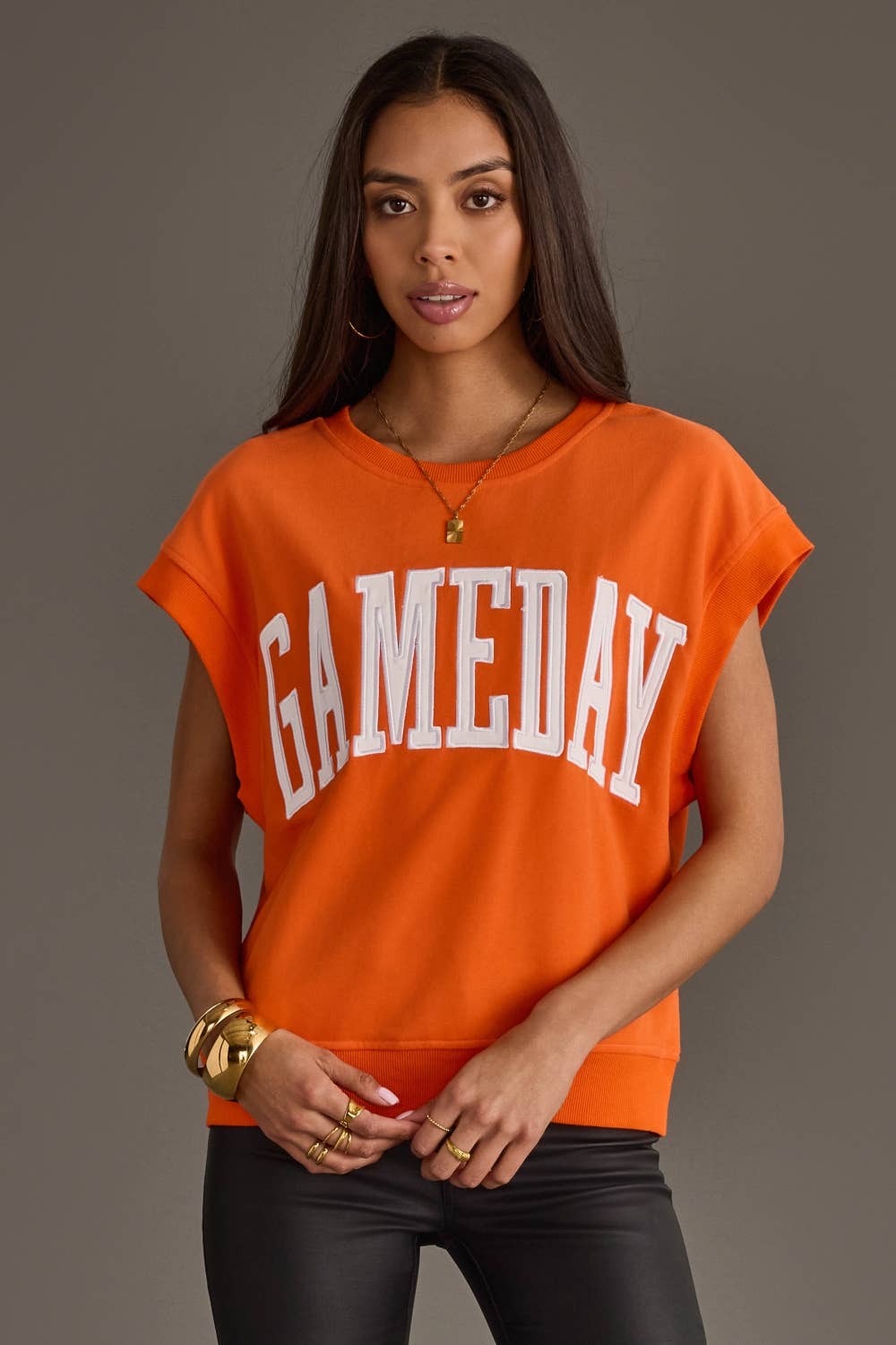 Orange &amp; White Game Day Short Sleeve Sweatshirt