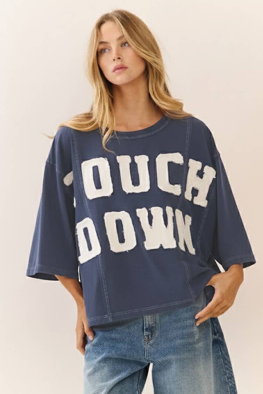 Touch Down Acid Wash Oversized Short Sleeve Sweatshirt