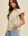 Floral Ruffle Sleeve Blouse