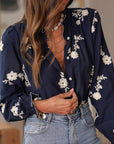 Boho Midnight Ecru Floral Ruffled Blouse