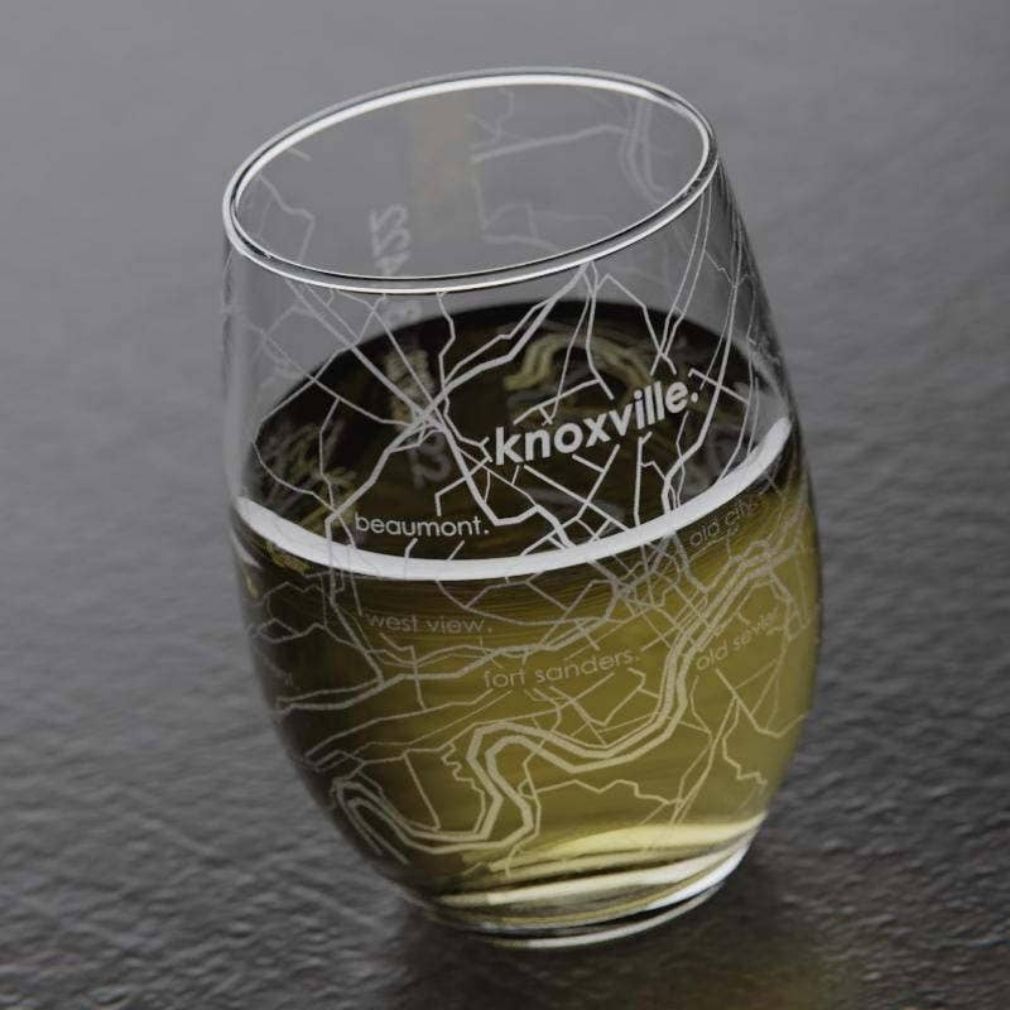 Knoxville TN Map Stemless Wine Glass