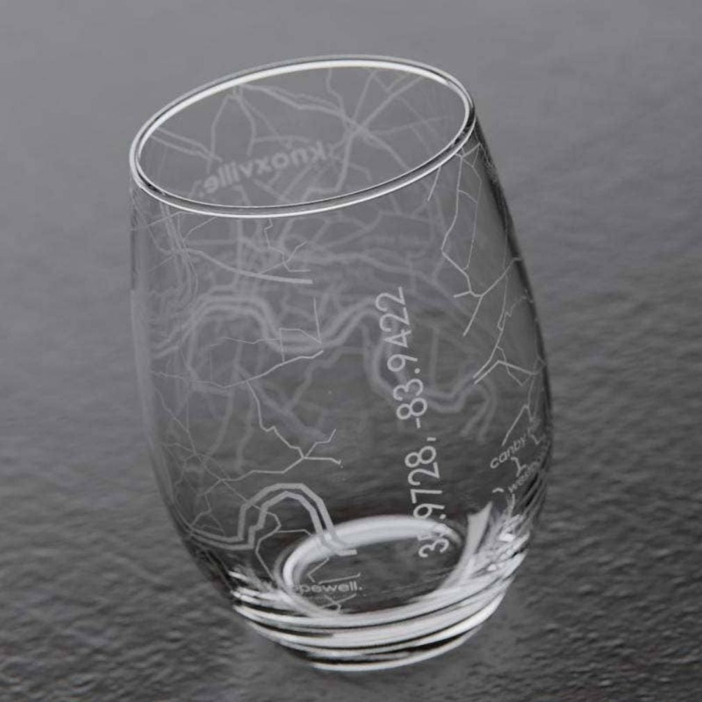 Knoxville TN Map Stemless Wine Glass