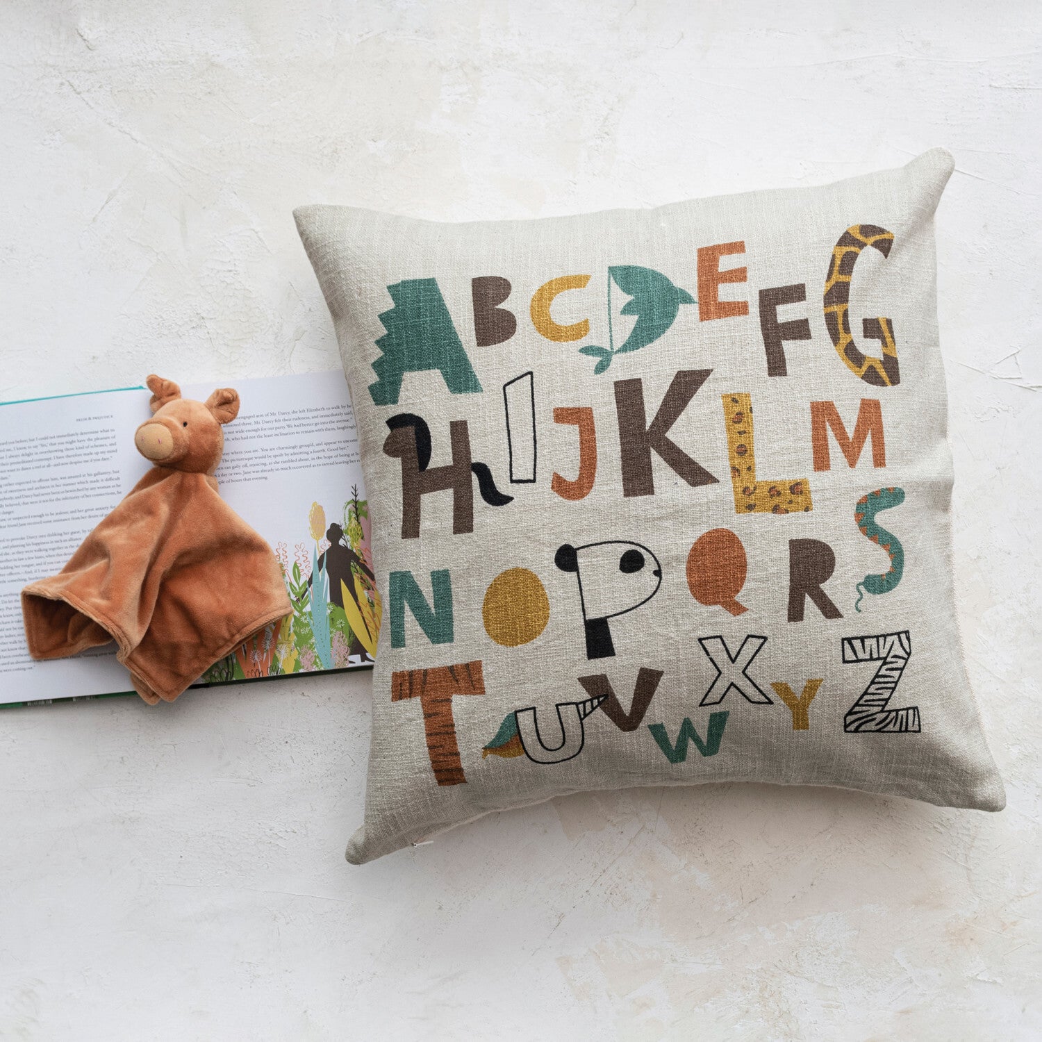 Cotton Printed Pillow w/Abstract Alphabet