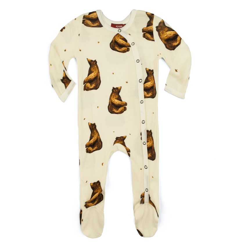 Honey Bear Footed Romper, Bamboo